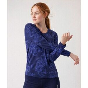 Athleta Ultimate Train Top Navy Floral Long Sleeve Gym Workout Stretch Fit S